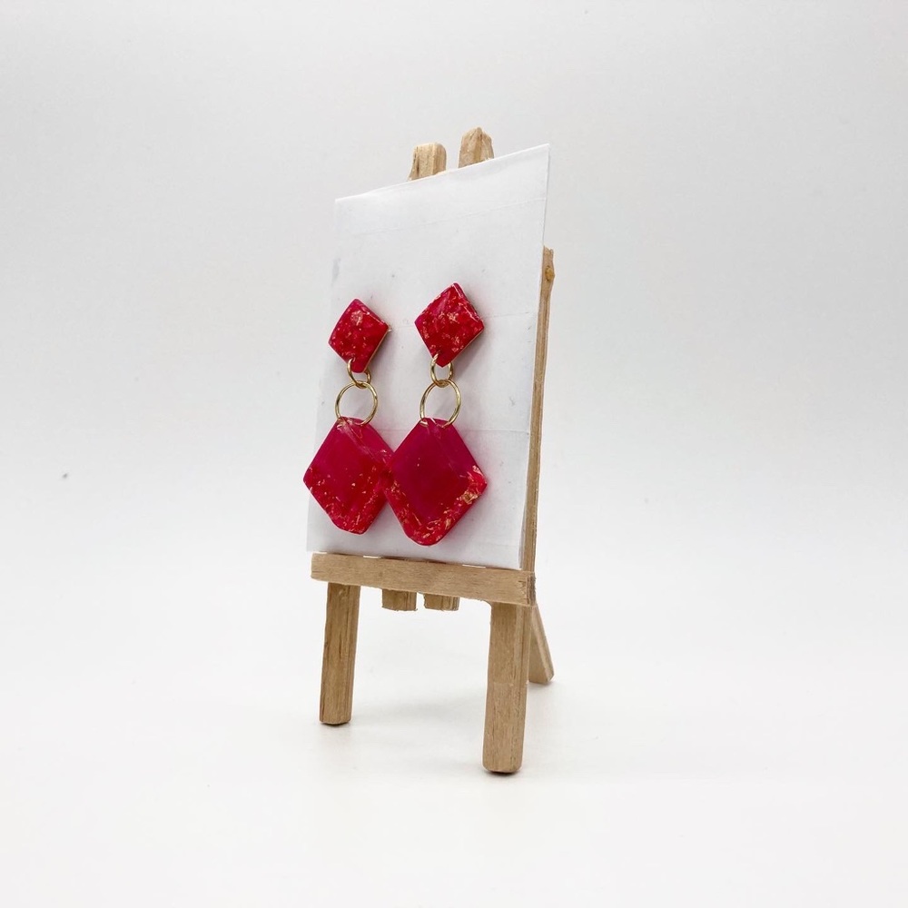 Pink Square Studs - Picture 2 of 6